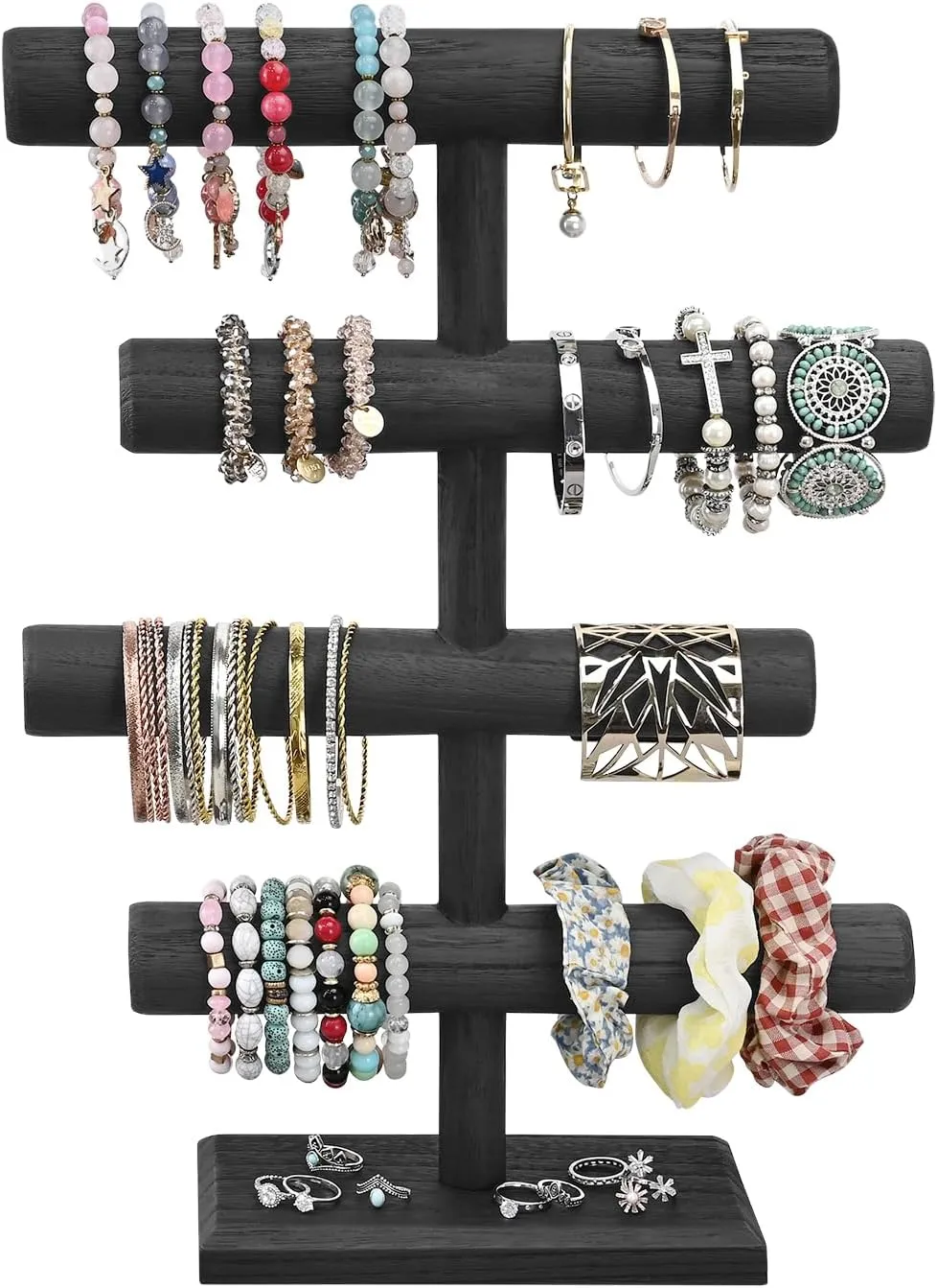 MOOCA 4-Tier Wooden Jewelry Display, Jewelry Stand, Bracelets, Necklaces, Watches, Bangles Holder Stand, Accessory Display Storage Organizer, Black Color