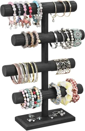 MOOCA 4-Tier Wooden Jewelry Display, Jewelry Stand, Bracelets, Necklaces, Watches, Bangles Holder Stand, Accessory Display Storage Organizer, Black Color