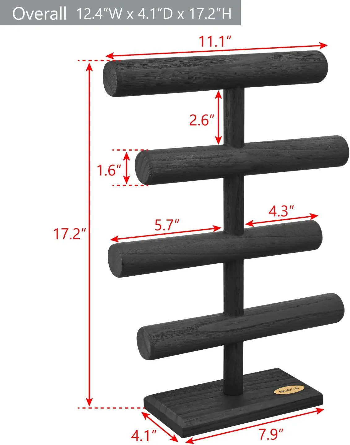 MOOCA 4-Tier Wooden Jewelry Display, Jewelry Stand, Bracelets, Necklaces, Watches, Bangles Holder Stand, Accessory Display Storage Organizer, Black Color
