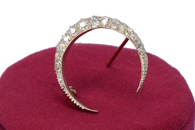 Moon Beams - Victorian Diamond Crescent Brooch