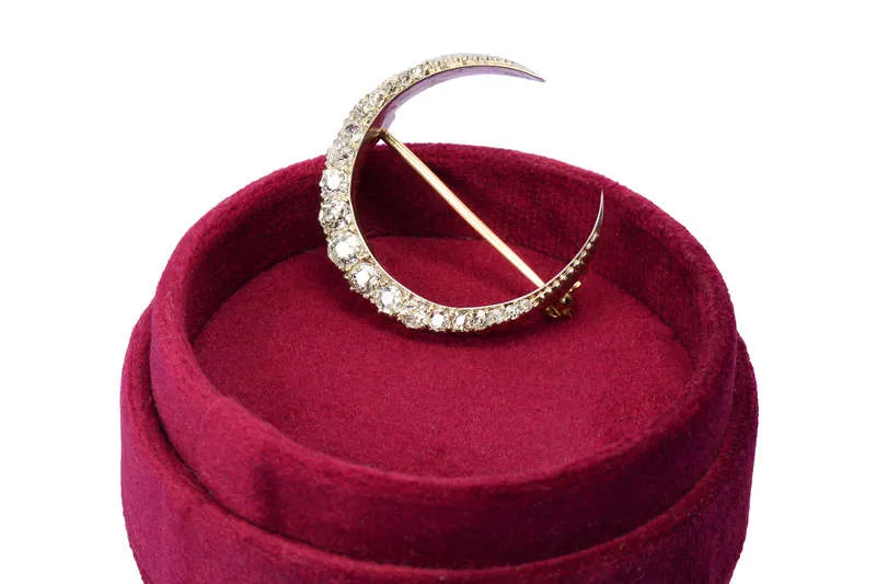Moon Beams - Victorian Diamond Crescent Brooch