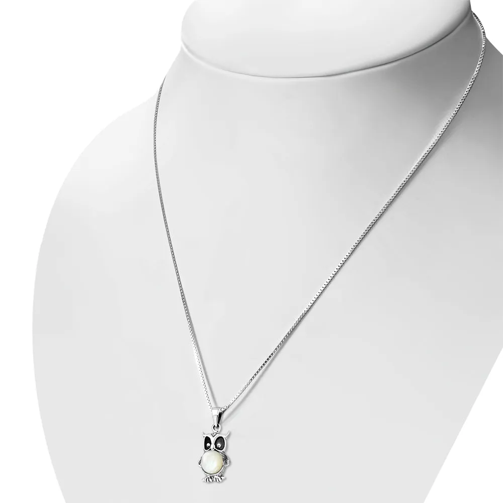 Mother Of Pearl Shell Owl Silver Pendant