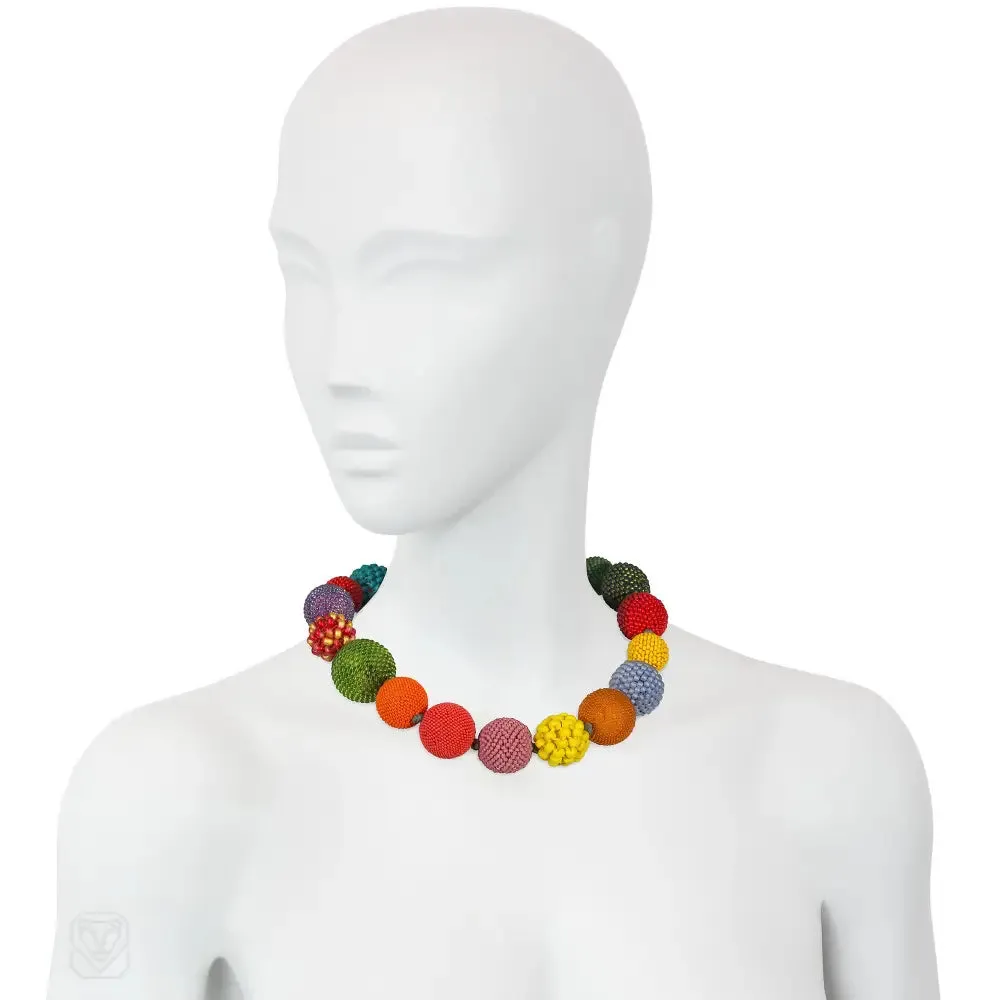 Multi-colored glass beaded ball necklace
