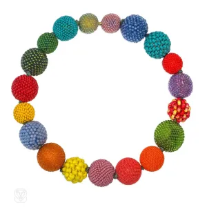 Multi-colored glass beaded ball necklace
