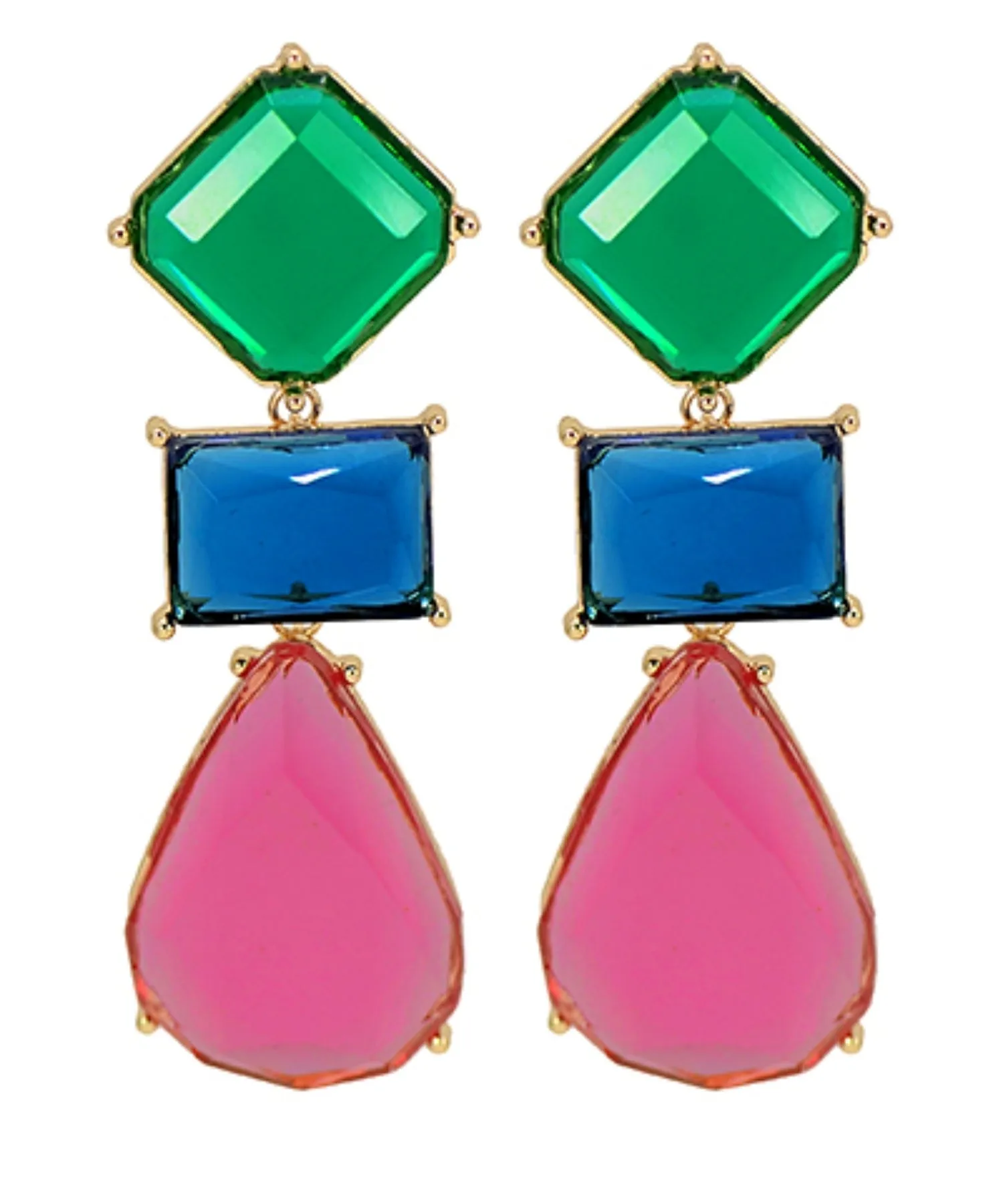 Multi Geo Resin 3 Drop Earrings