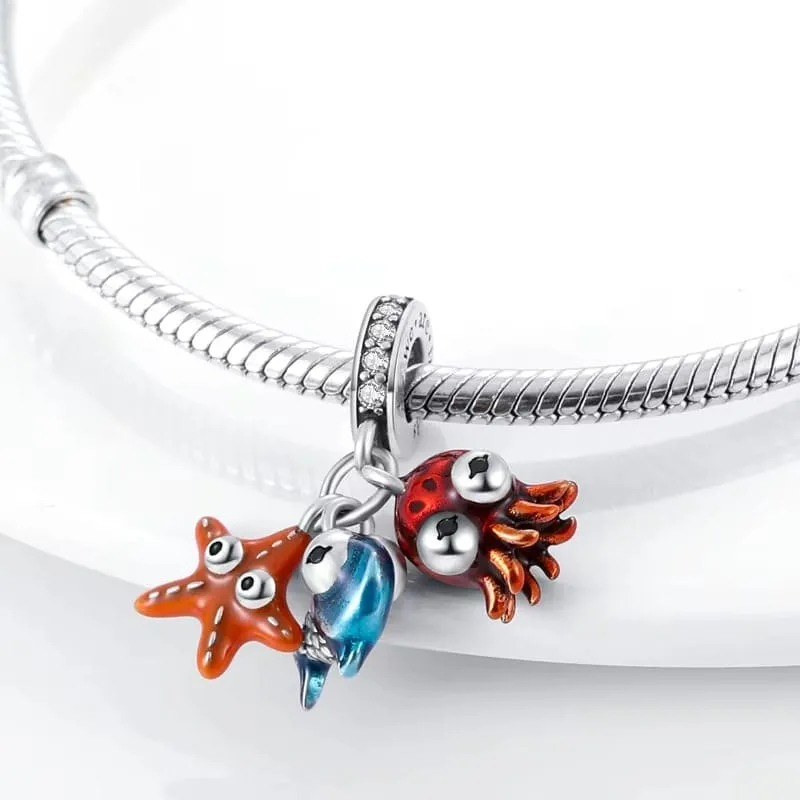 Ocean Octopus Fish and Starfish Triple Dangle Charm