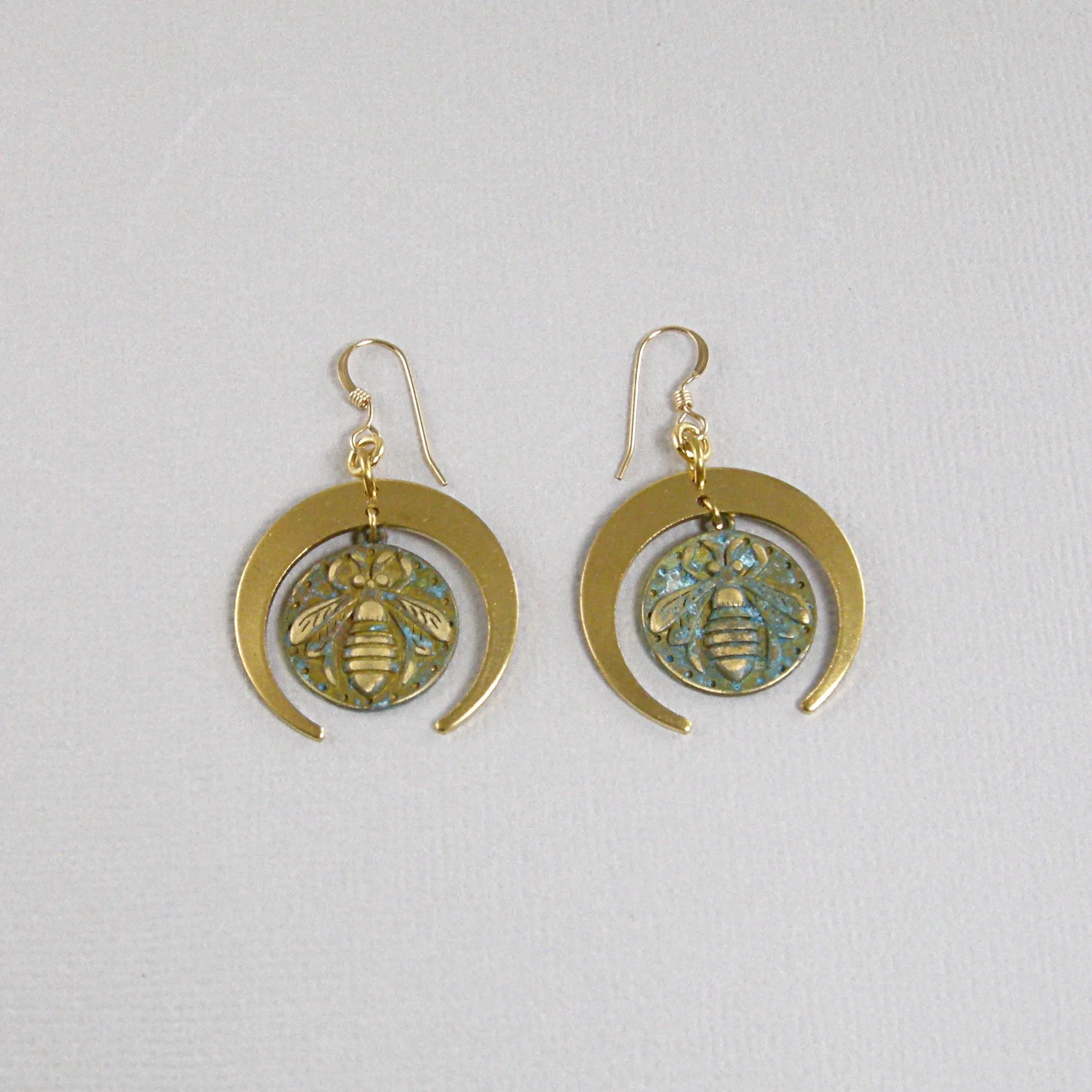 Patina Bee Earrings, Gold Earrings, Patina Earrings