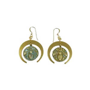Patina Bee Earrings, Gold Earrings, Patina Earrings