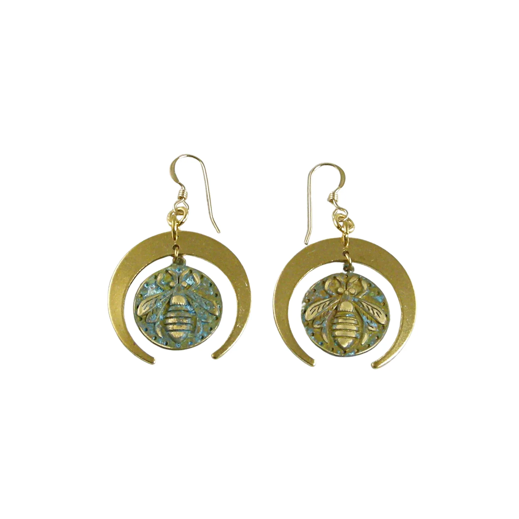 Patina Bee Earrings, Gold Earrings, Patina Earrings