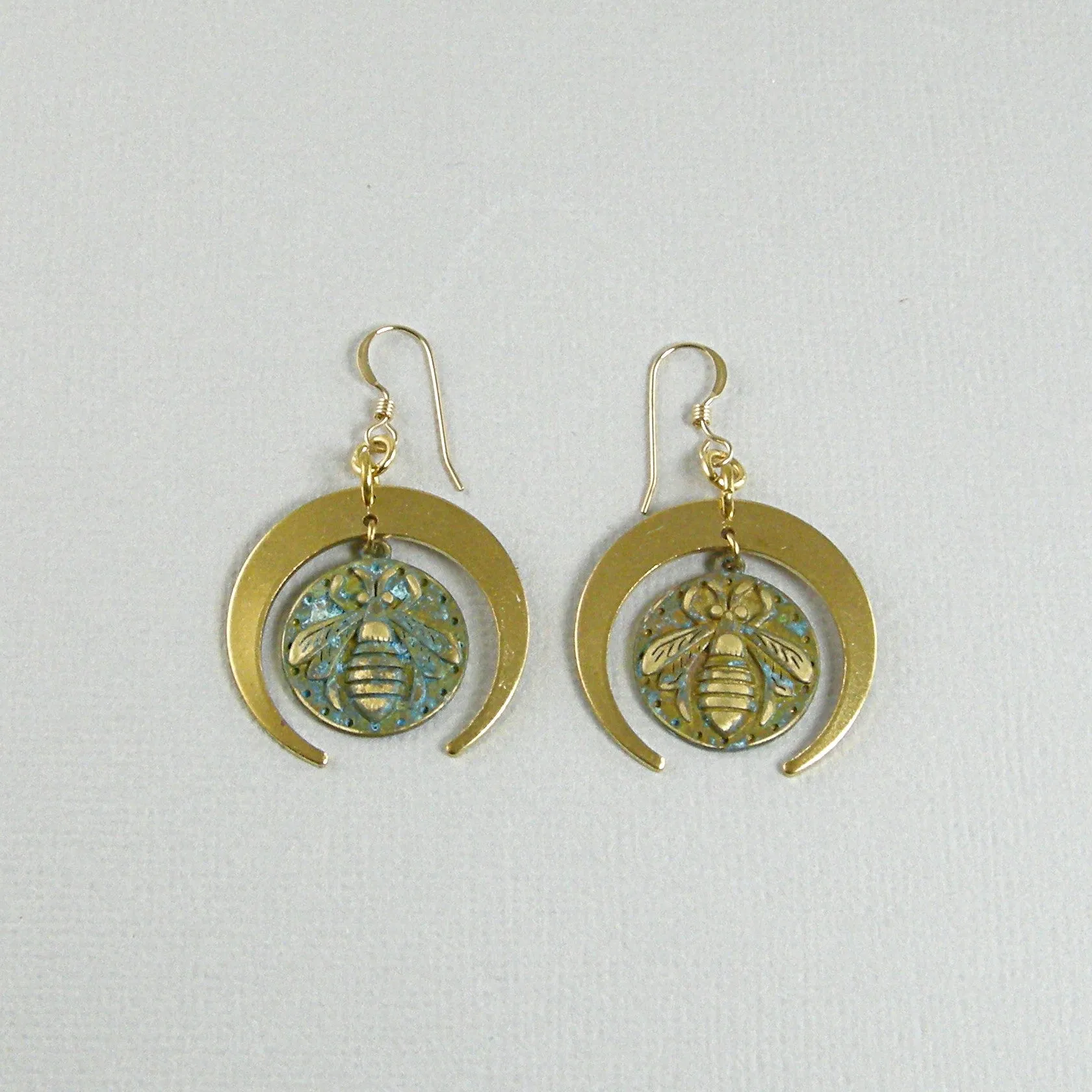 Patina Bee Earrings, Gold Earrings, Patina Earrings