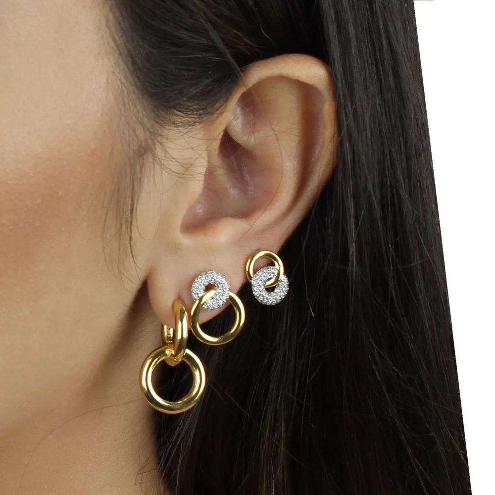 PAVE & PLAIN RINGS STUD EARRING