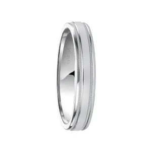 PERFECTION 14k White Gold Wedding Band Flat Brushed Finish with Dual Milgrain Rolled Edges by Artcarved - 4mm, 5.5mm, & 7.5mm