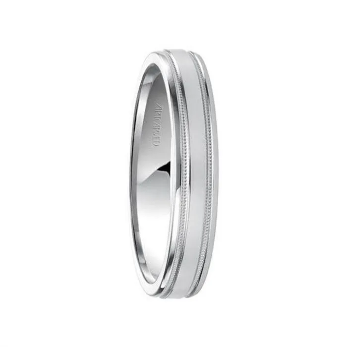 PERFECTION 14k White Gold Wedding Band Flat Brushed Finish with Dual Milgrain Rolled Edges by Artcarved - 4mm, 5.5mm, & 7.5mm