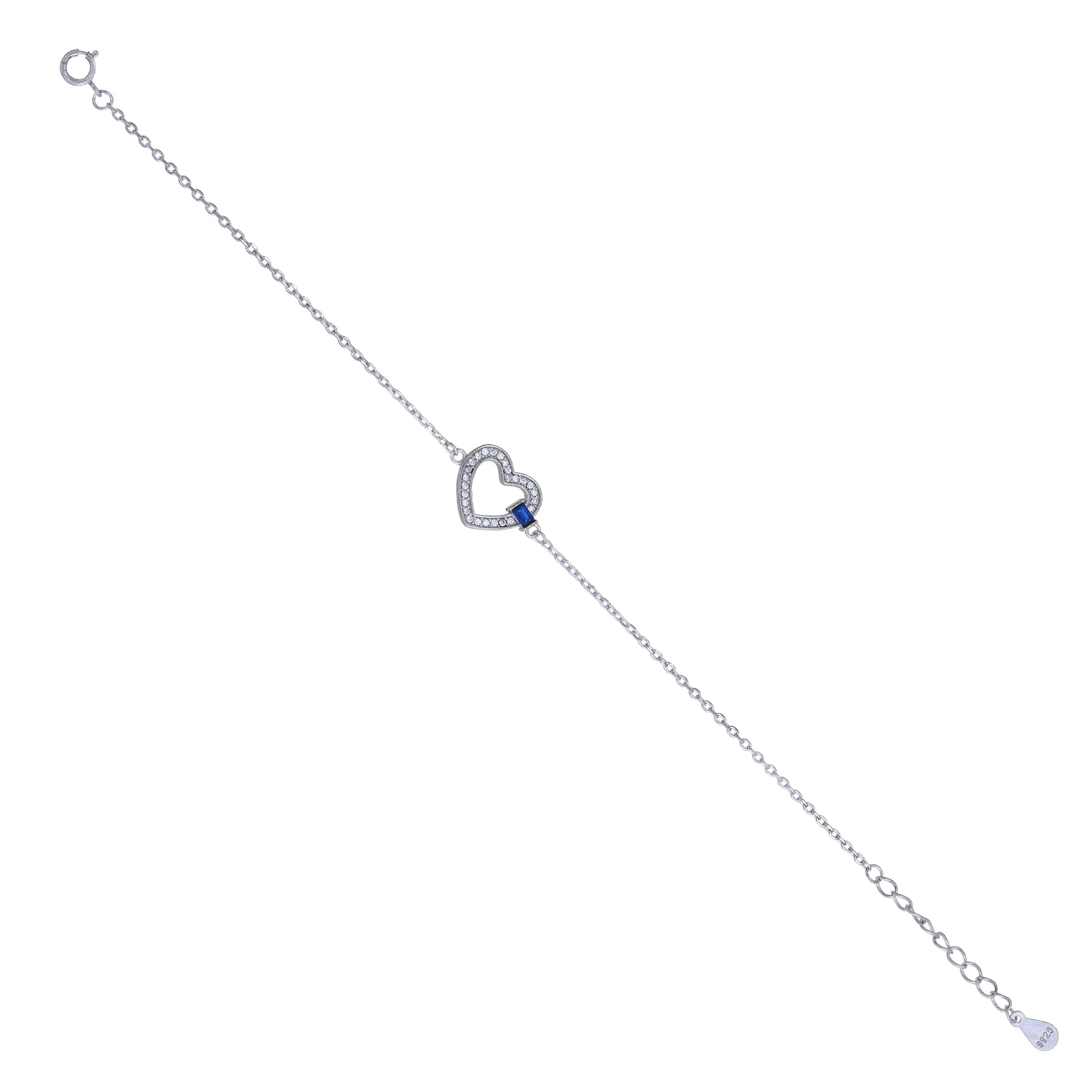 Pristine Heart Rhodium Plated Crystal Blue Edge Bracelets