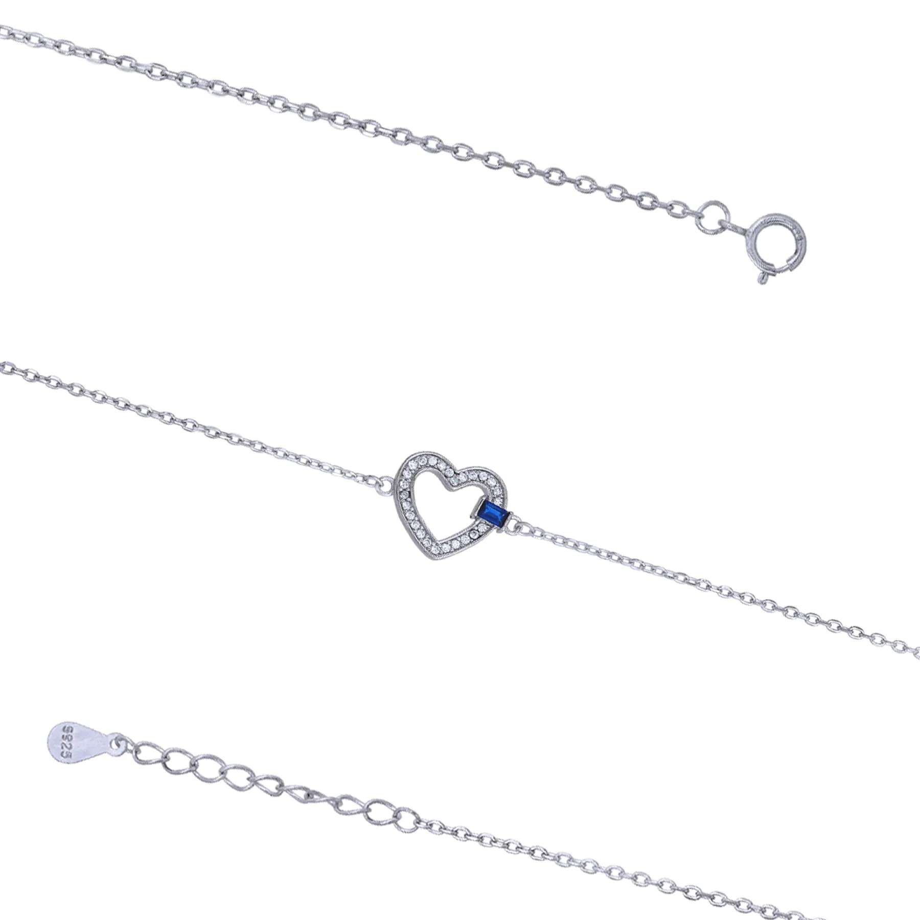 Pristine Heart Rhodium Plated Crystal Blue Edge Bracelets
