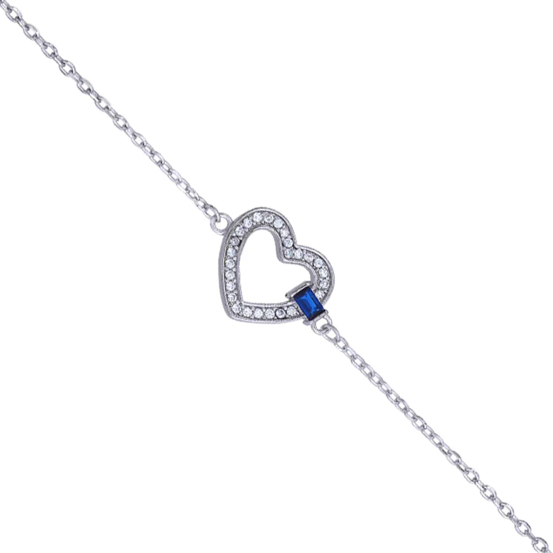 Pristine Heart Rhodium Plated Crystal Blue Edge Bracelets