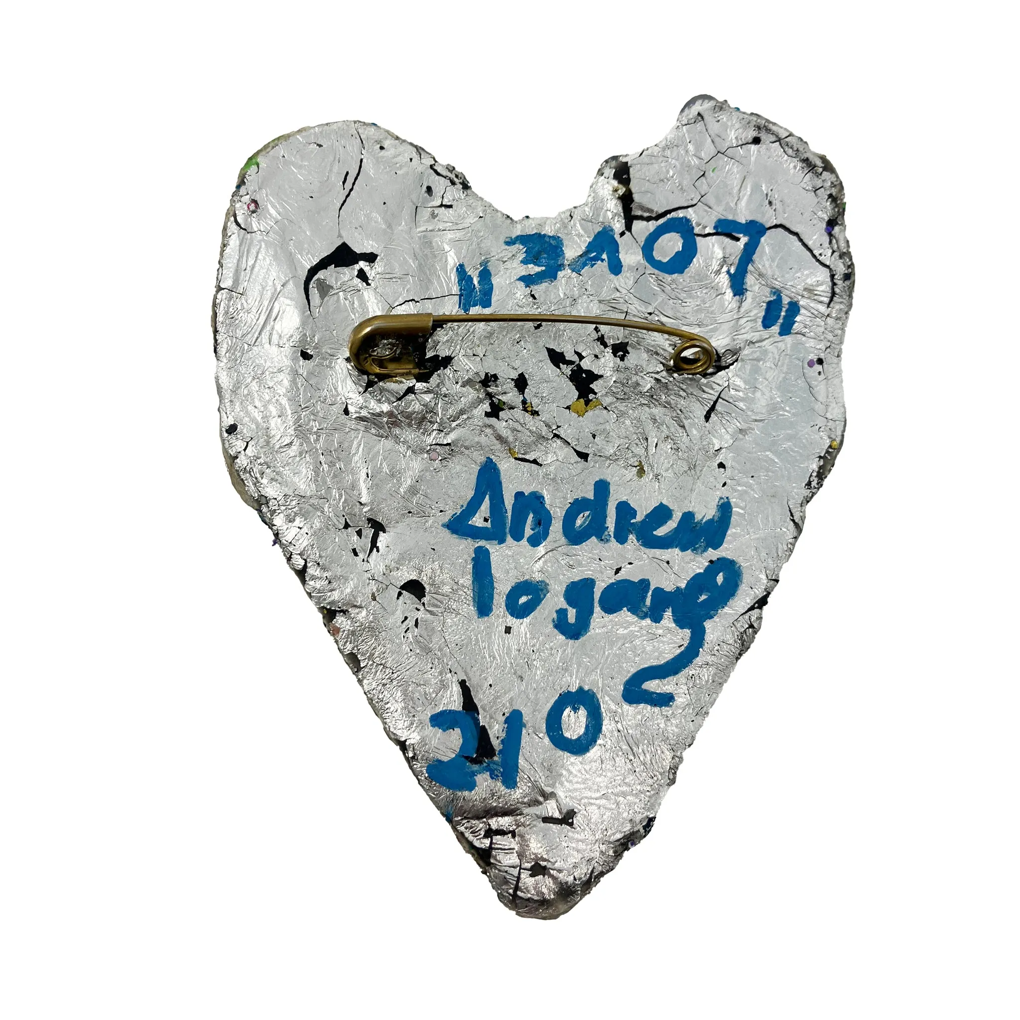 "LOVE" PAINTED BLUE HEART BROOCH, 2012