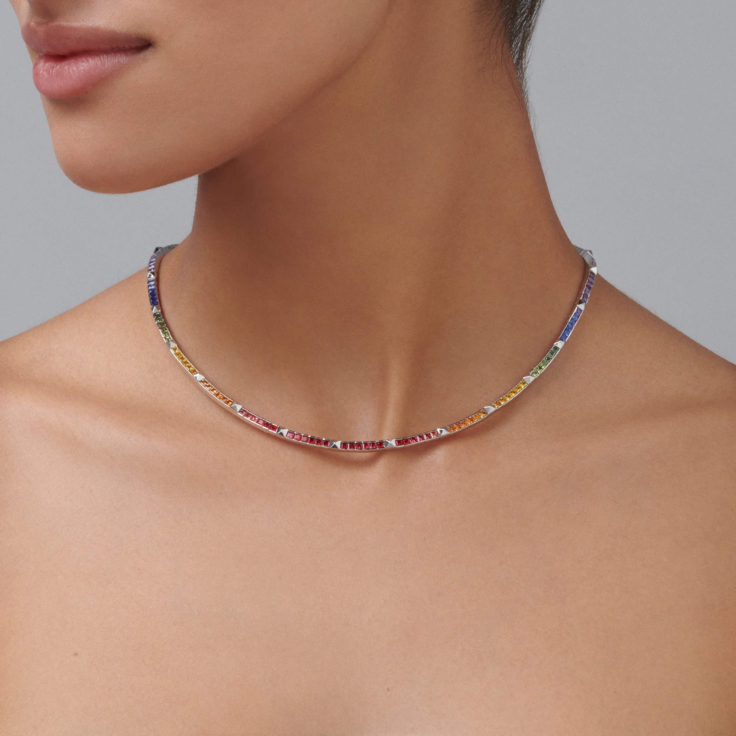 R.08® Une Rainbow Sapphire Necklace | Rose Gold