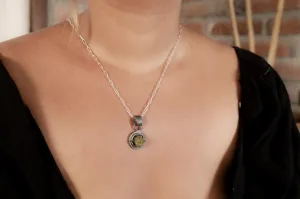Raw AAA Grade Peridot - Oxidised Sterling Silver - Strong Framed Claw Wire Setting  - Sand Textured - Pendant Crystal Necklace