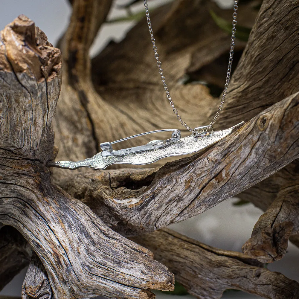 Red Gum Eucalyptus Leaf Silver Brooch