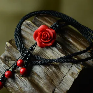 Red Lacquered Rose Sweater Chain Long Necklace