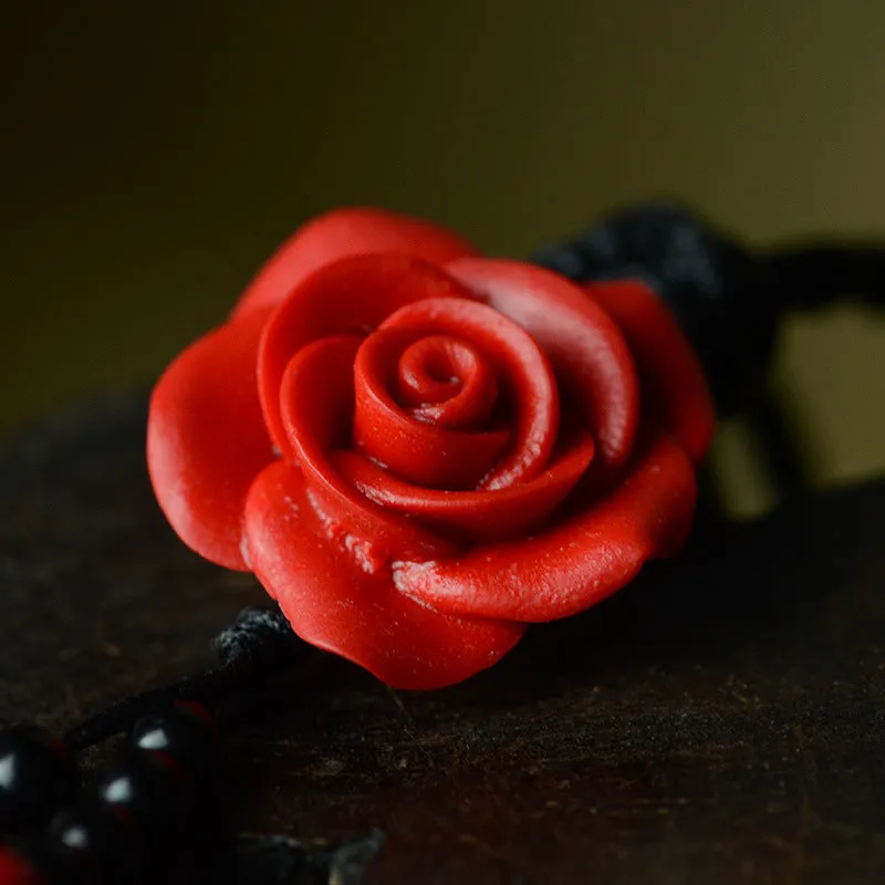 Red Lacquered Rose Sweater Chain Long Necklace