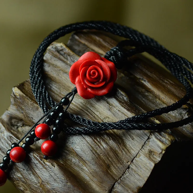 Red Lacquered Rose Sweater Chain Long Necklace