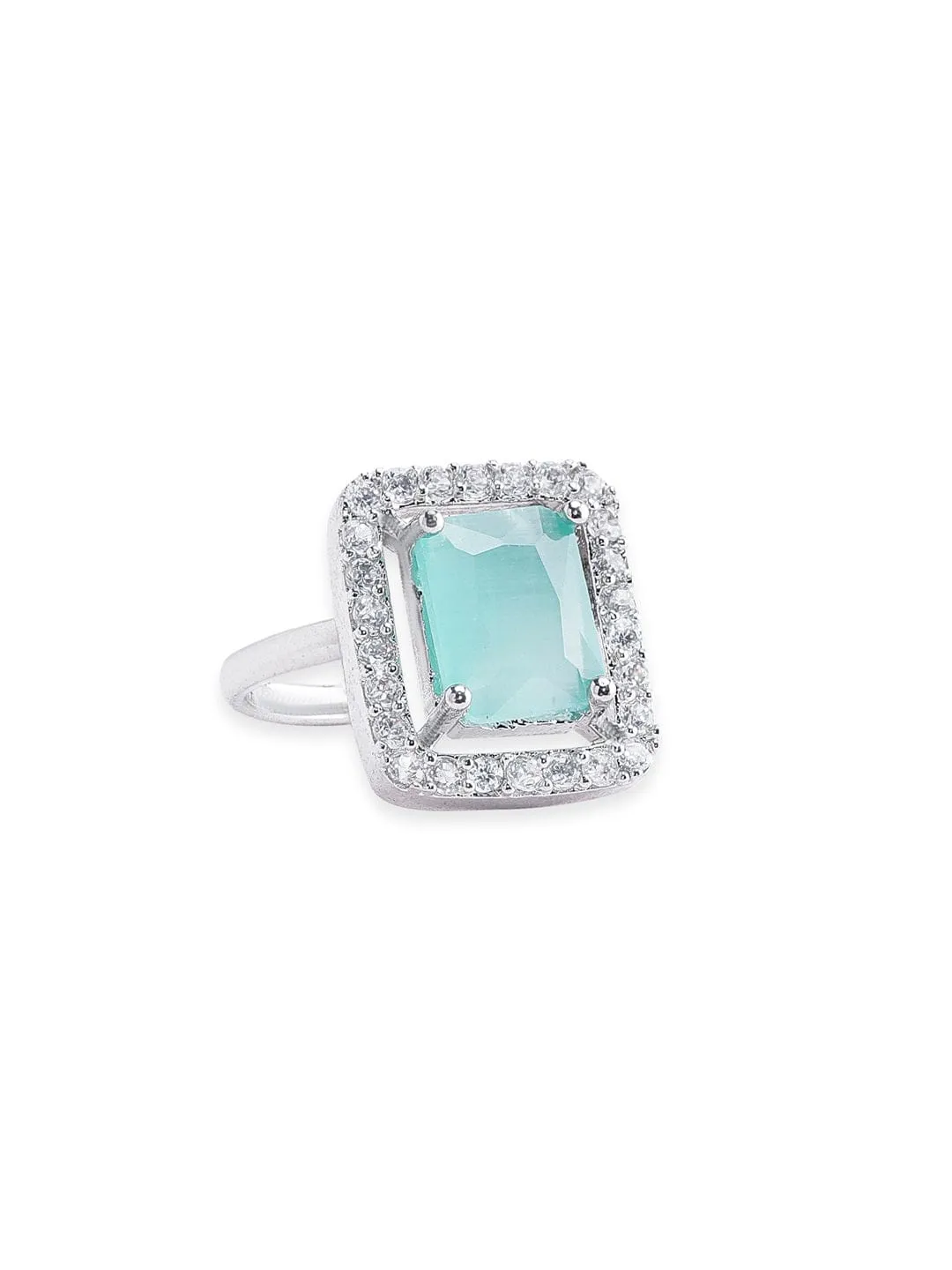 Rubans Rhodium plated Blue Zirconia Classy Ring