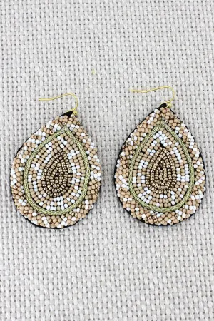 SALE! Gold and Ivory Teardrop Seed Bead Earrings