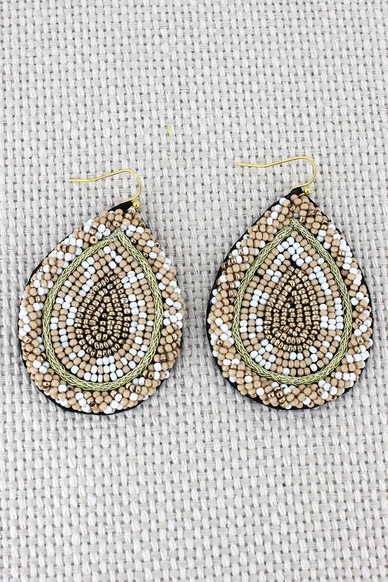 SALE! Gold and Ivory Teardrop Seed Bead Earrings