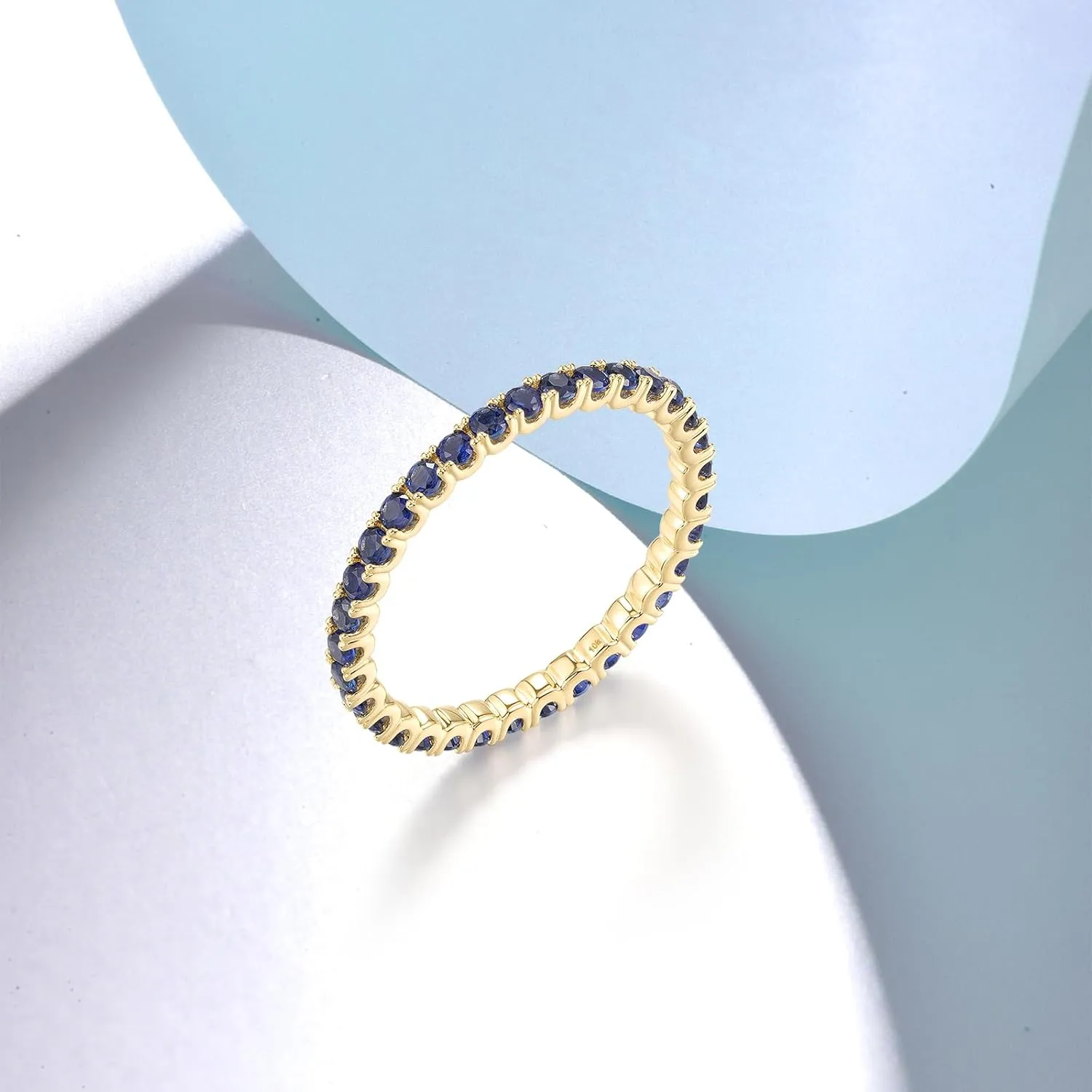 Santuzza 10K Solid Gold Gemstone Genuine Diamond Eternity Ring for Women