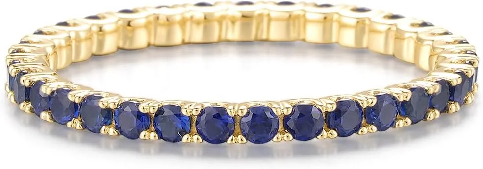 Santuzza 10K Solid Gold Gemstone Genuine Diamond Eternity Ring for Women