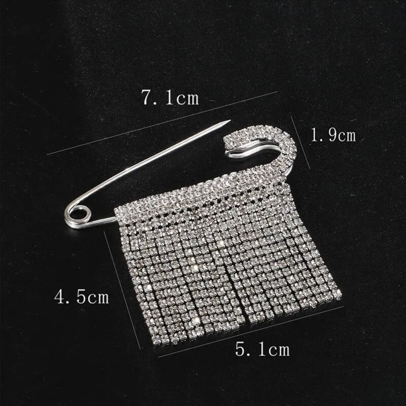 Shimmering Rhinestone Studded Tassel and Pearl Brooch Pins