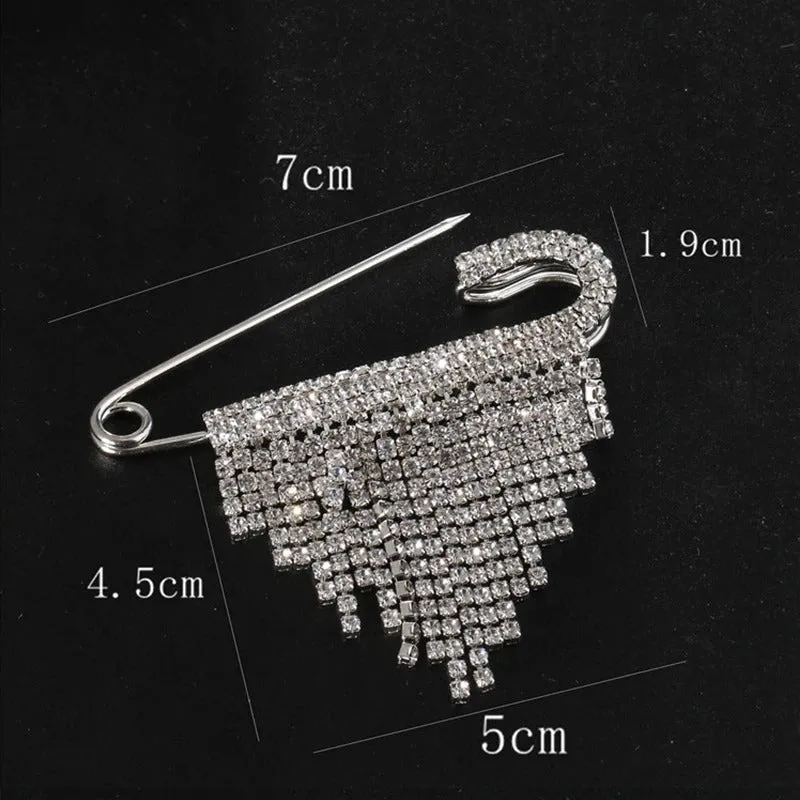 Shimmering Rhinestone Studded Tassel and Pearl Brooch Pins