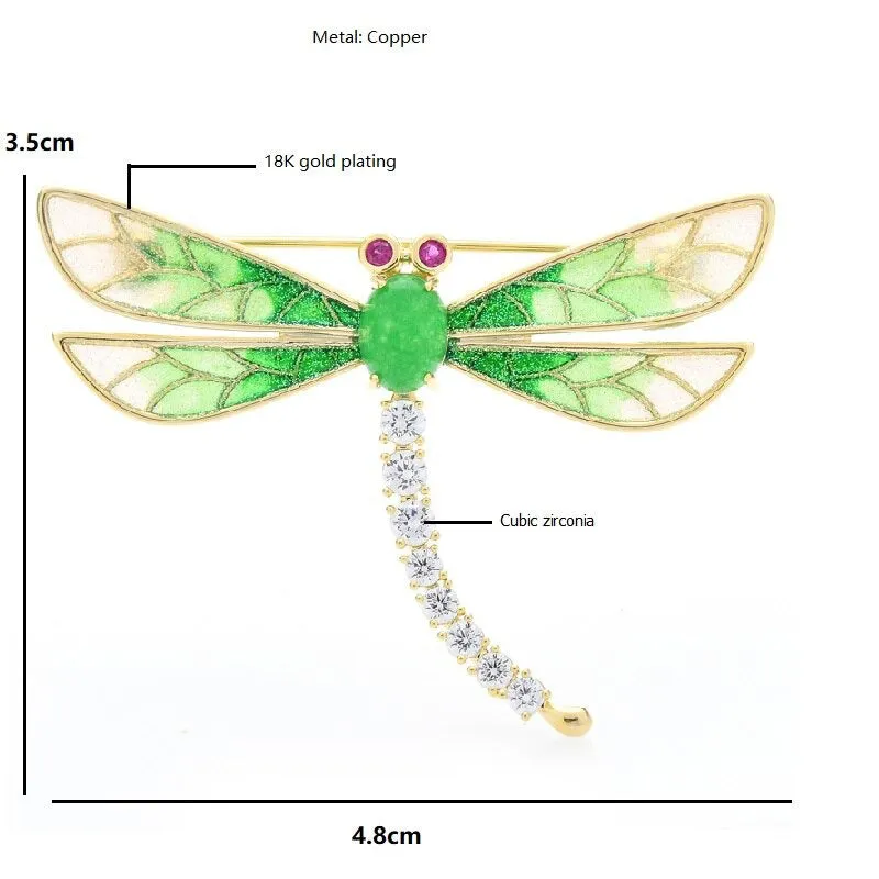 Shimmering Zircon Dragonfly Enamel Brooch Pins