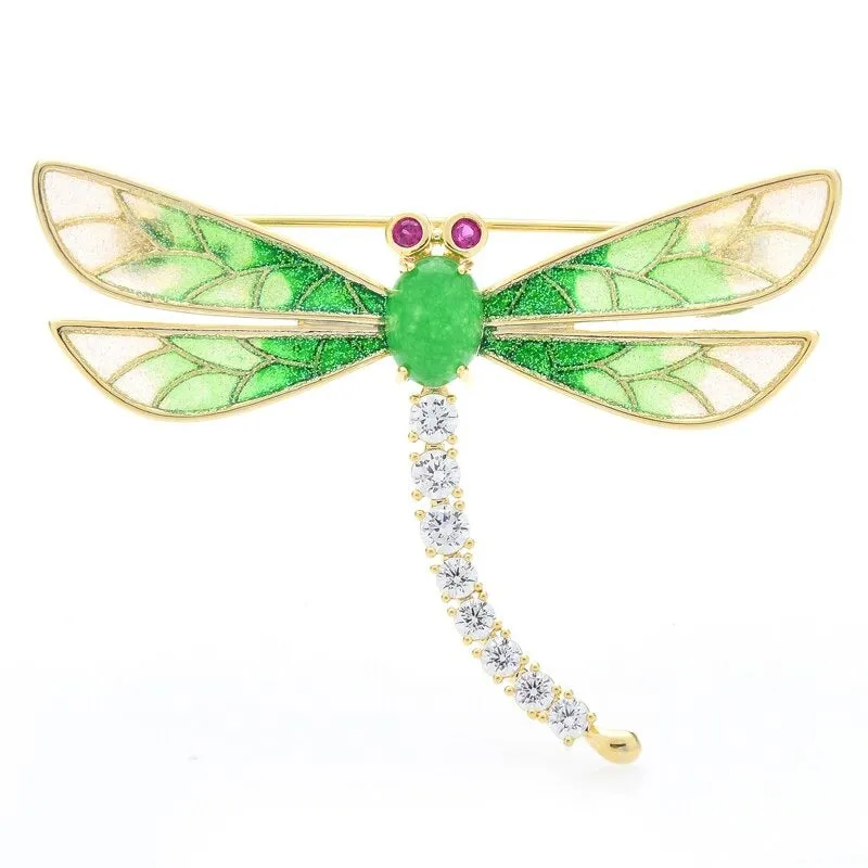Shimmering Zircon Dragonfly Enamel Brooch Pins