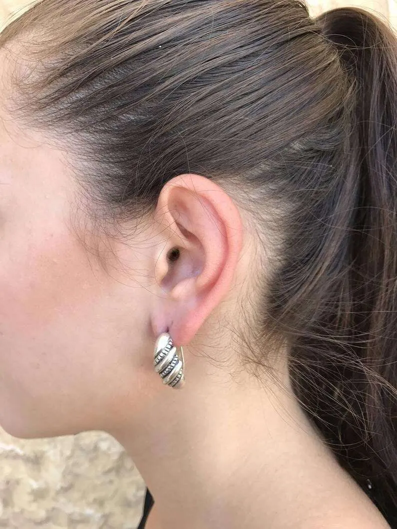 Silver Chunky Earrings - Unique Silver Earrings - Snail Shell Earrings