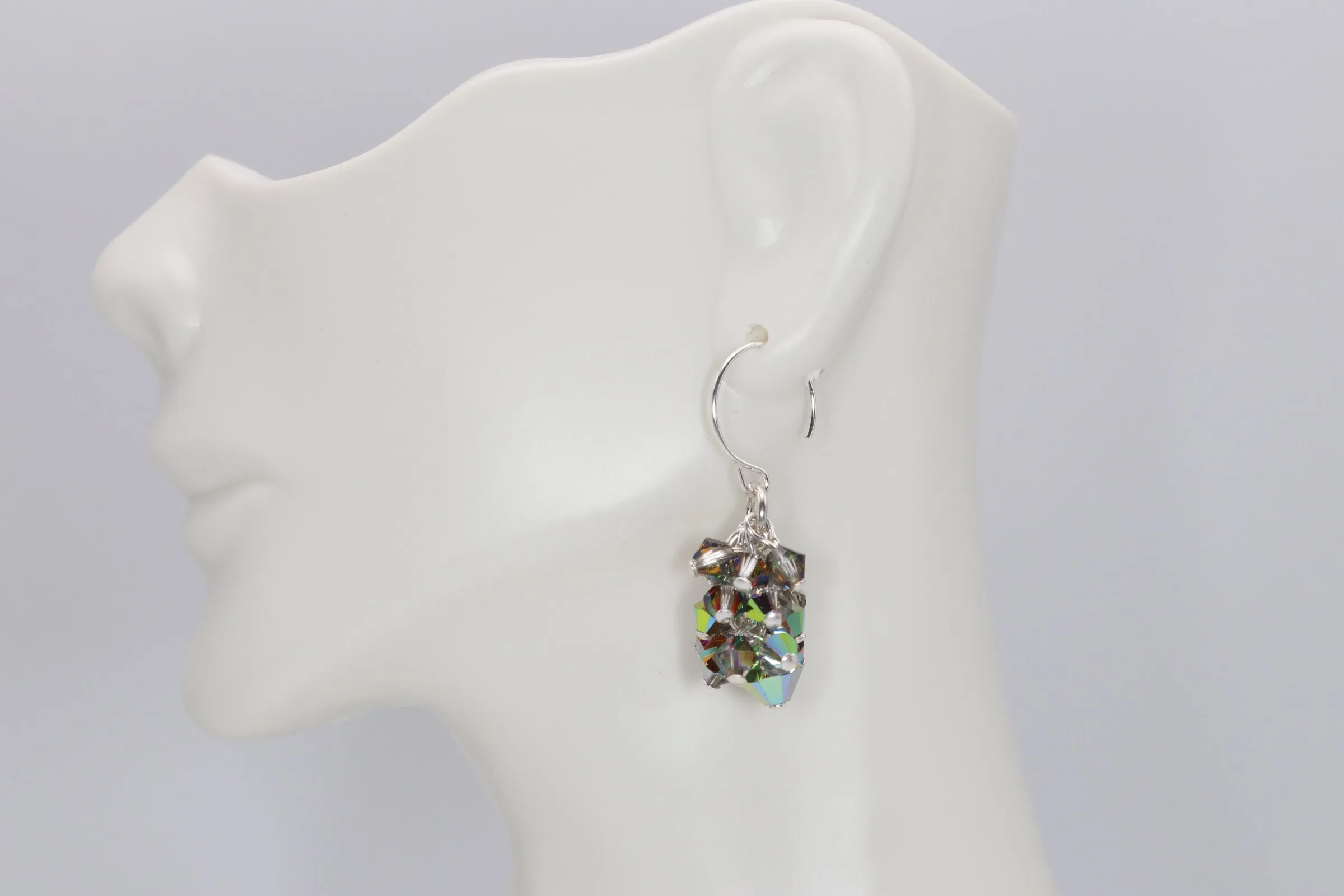 Silver Crystal Cluster Dangle Earrings