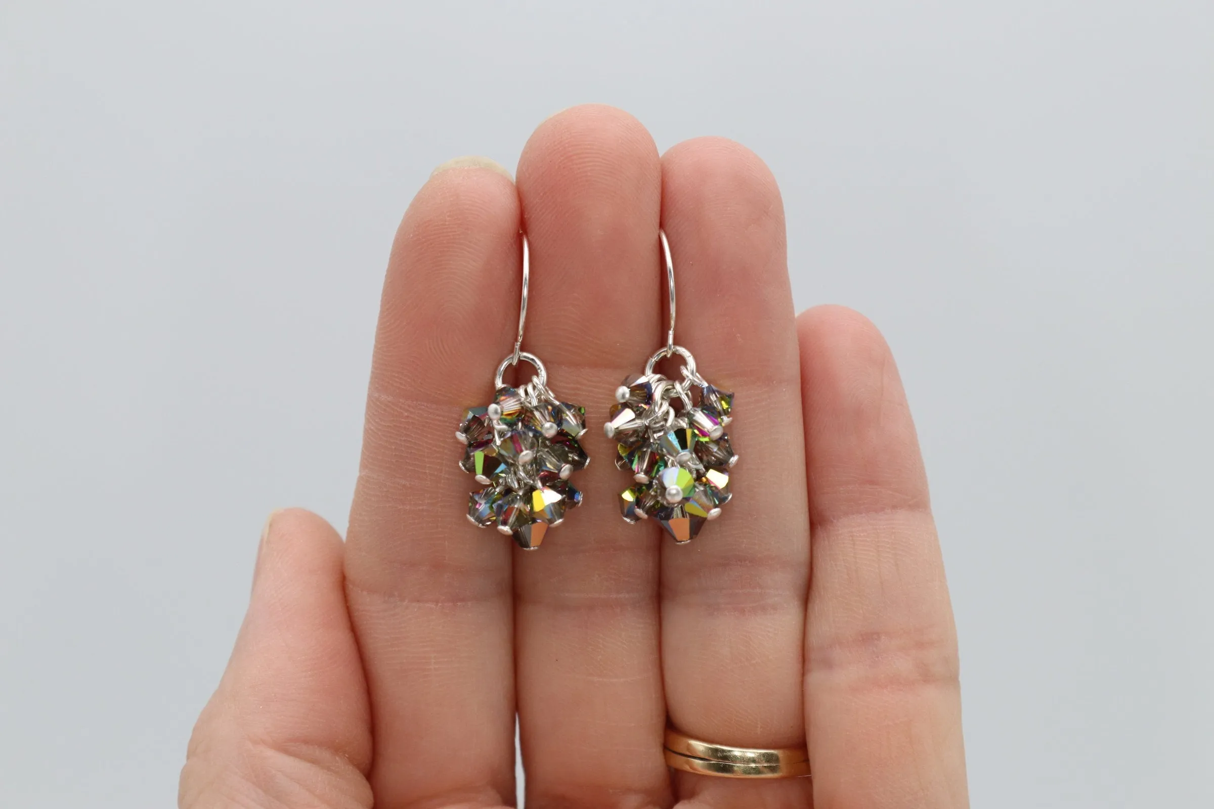 Silver Crystal Cluster Dangle Earrings