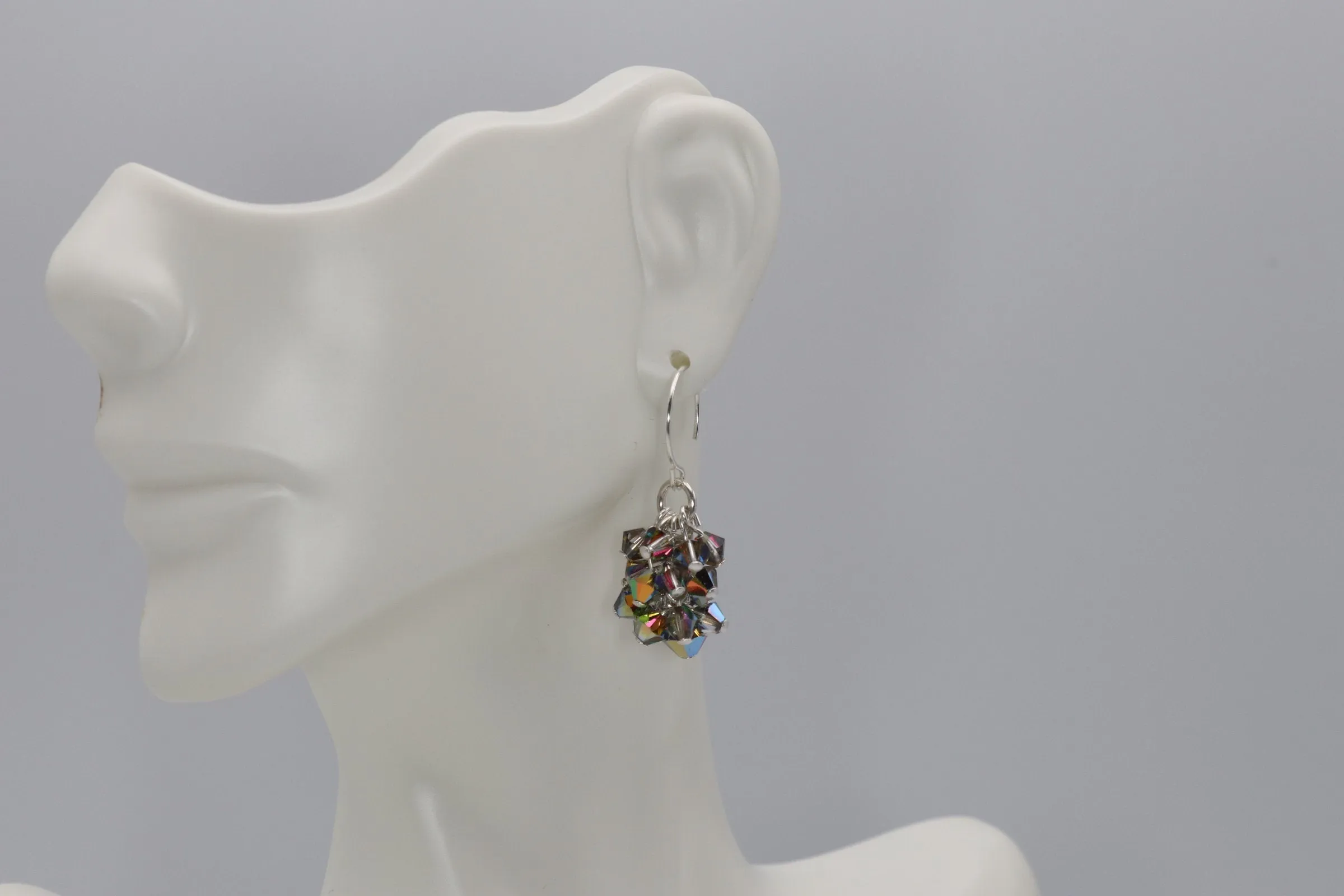 Silver Crystal Cluster Dangle Earrings