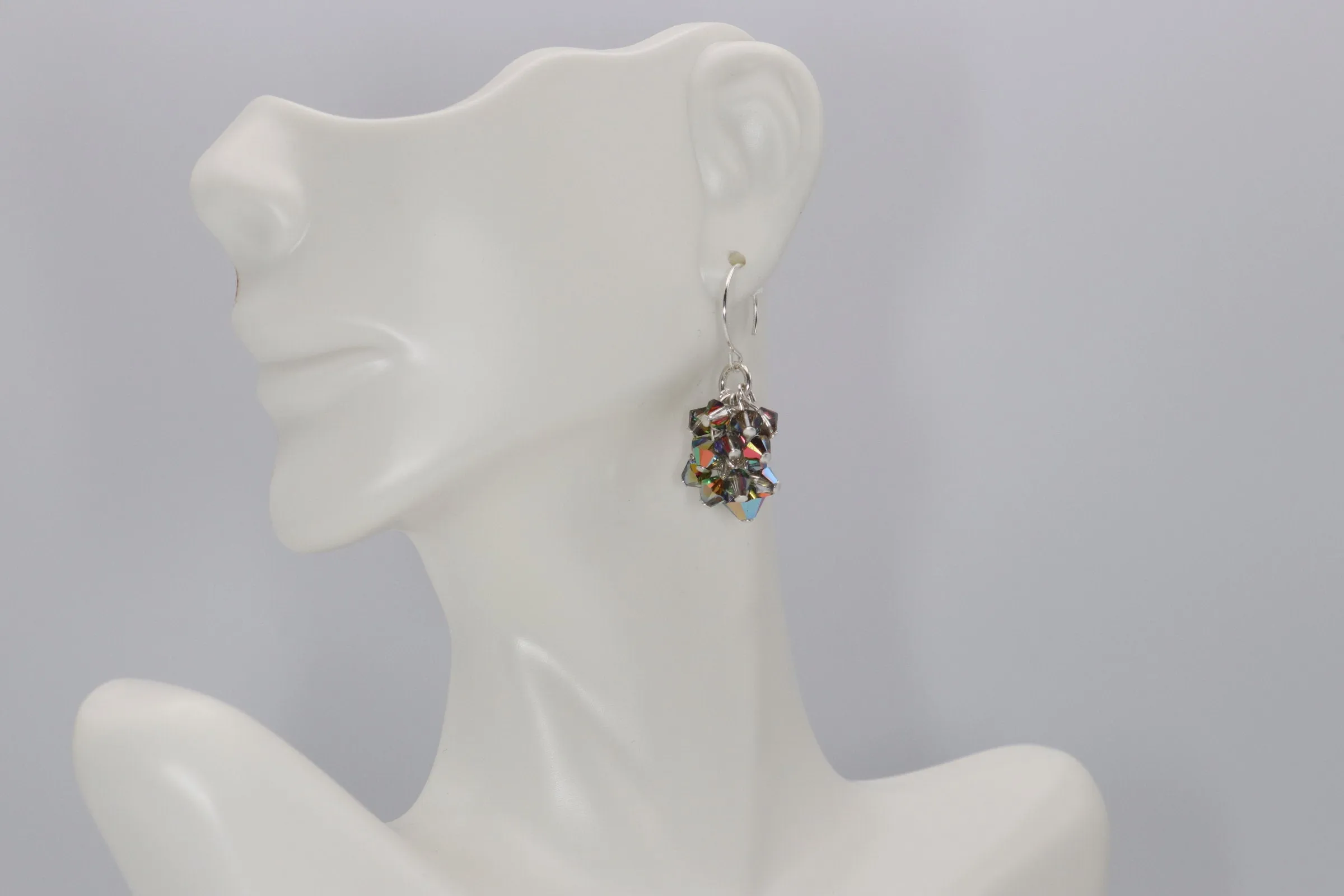 Silver Crystal Cluster Dangle Earrings