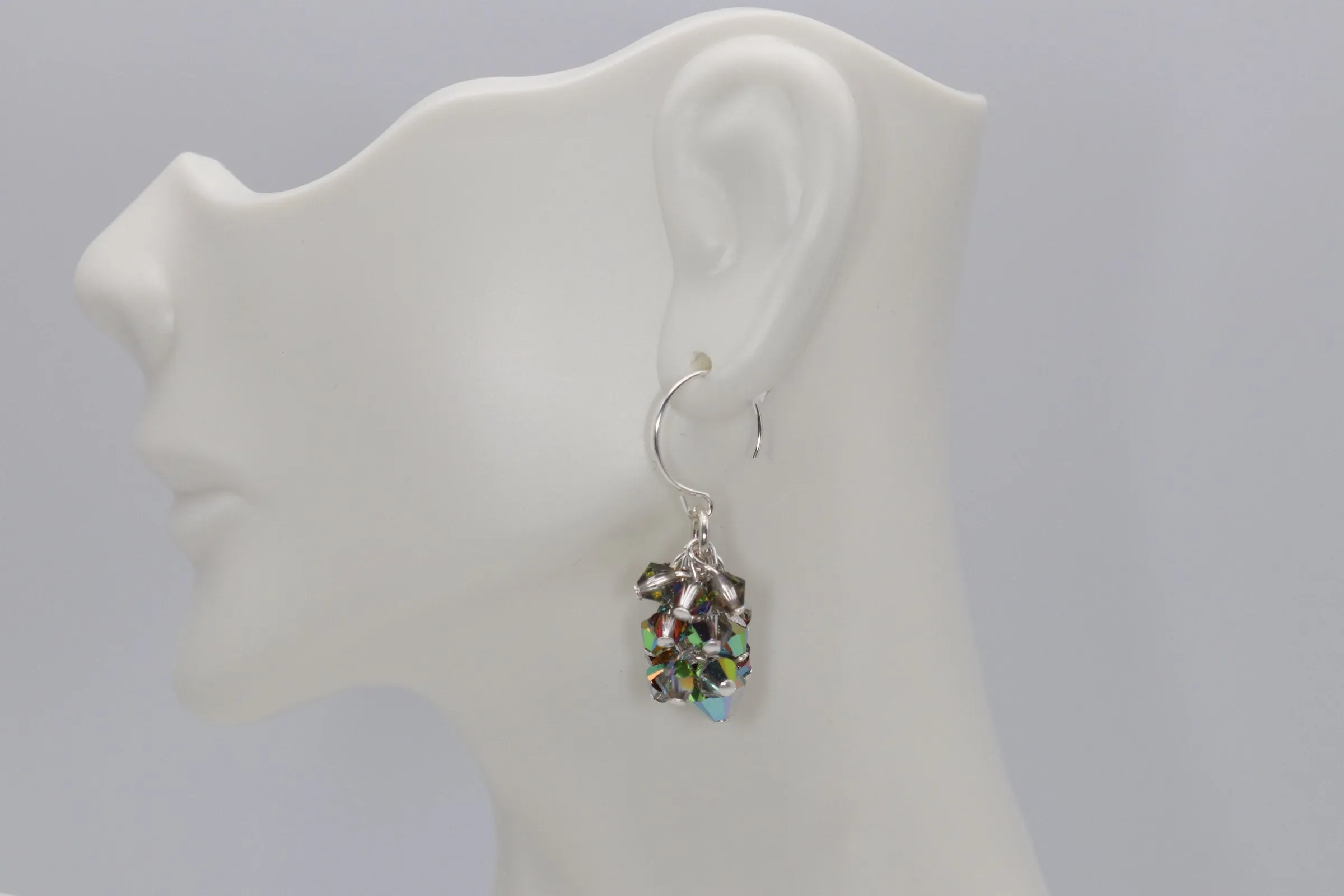 Silver Crystal Cluster Dangle Earrings