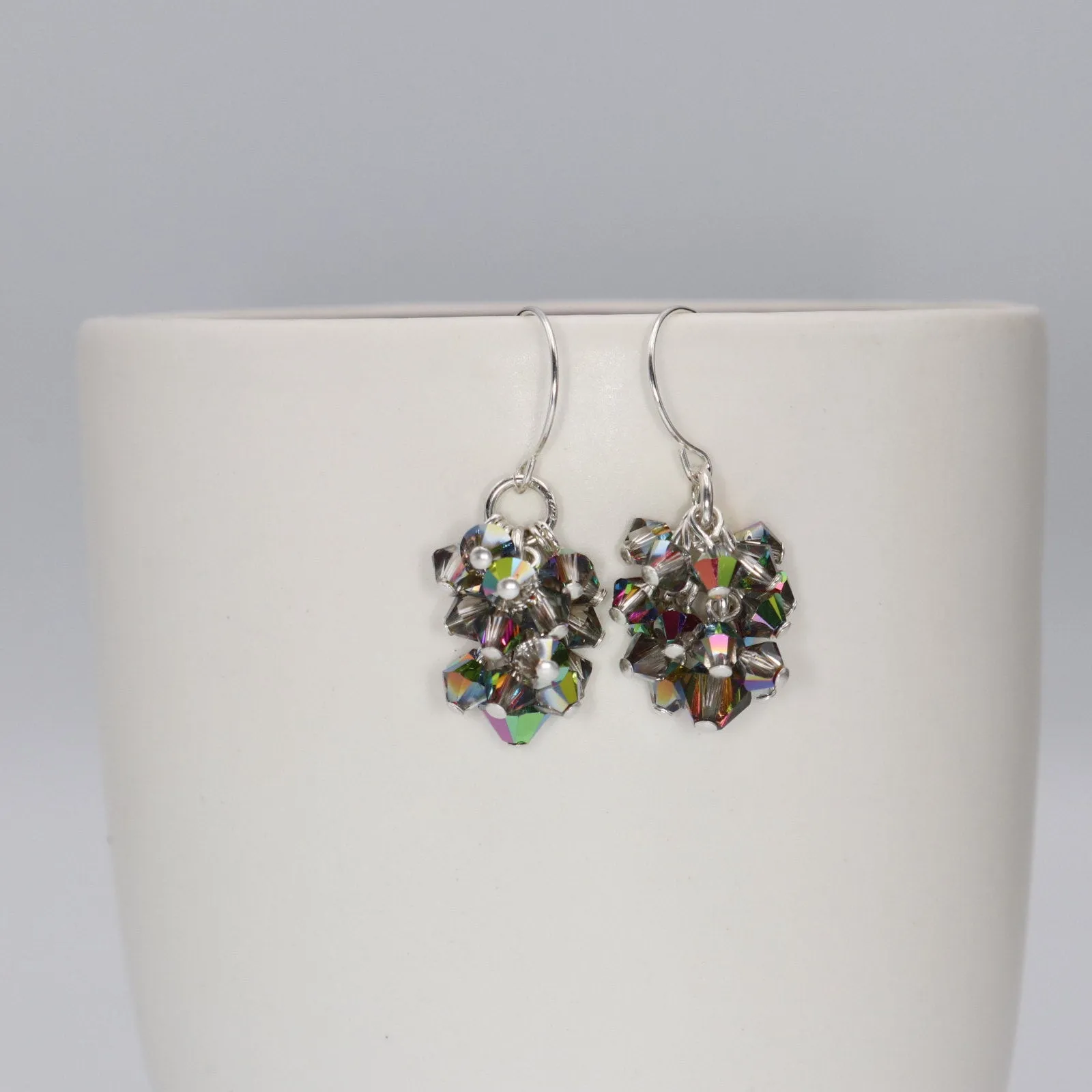 Silver Crystal Cluster Dangle Earrings