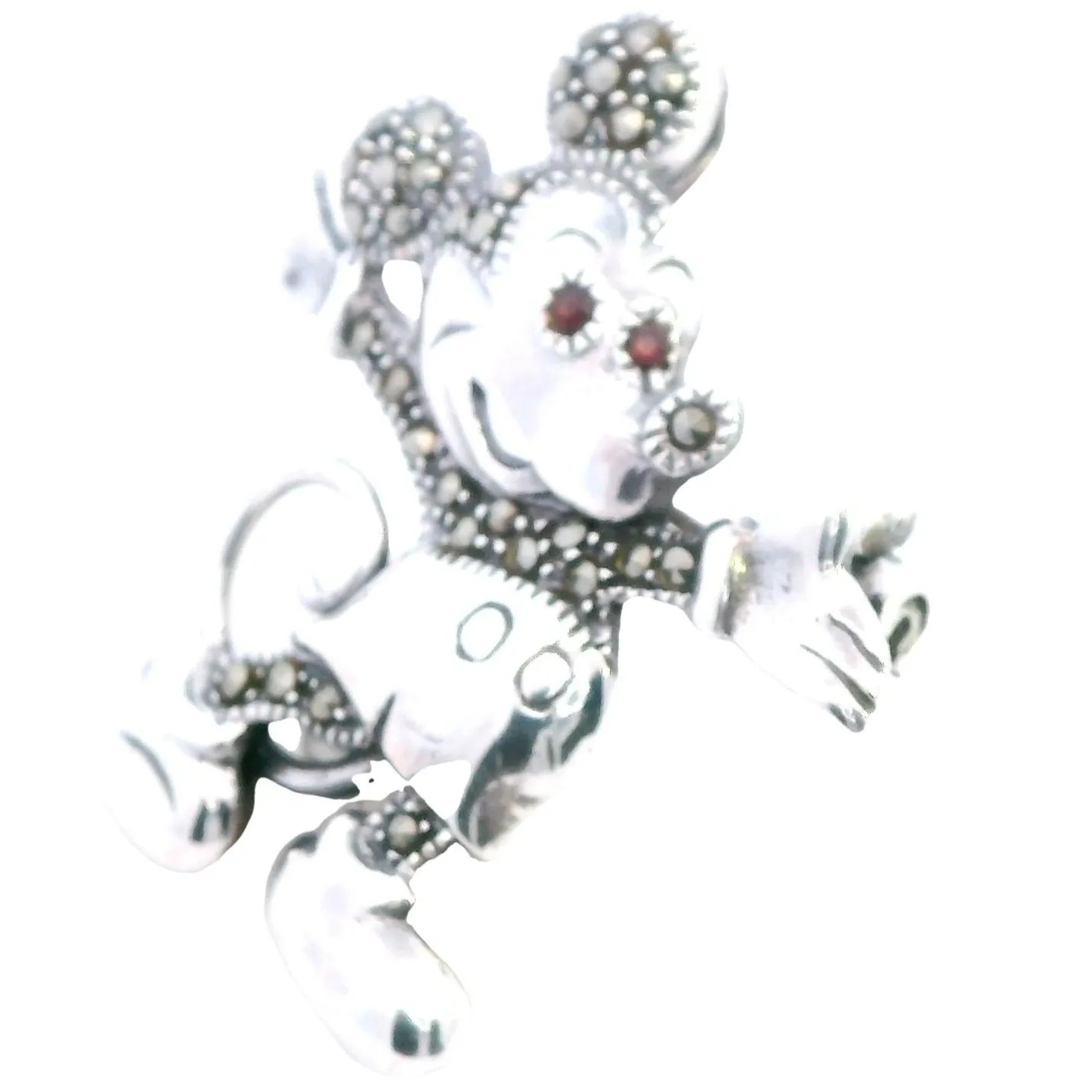 Sparkling Disney Charm: Sterling Silver Marcasite & Ruby Mickey Mouse Brooch