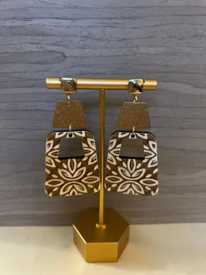 Square Diamond Damask Earrings with a gold stud