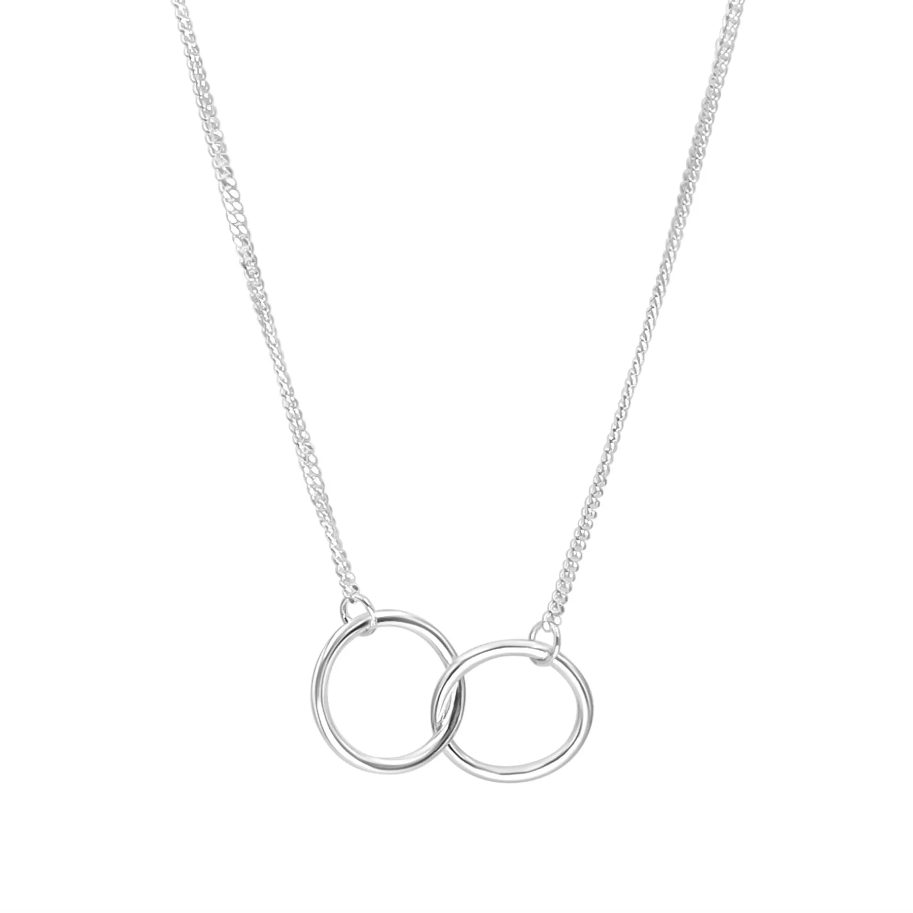 Sterling Silver Double Interlocking Circle Necklace - Geometric Design