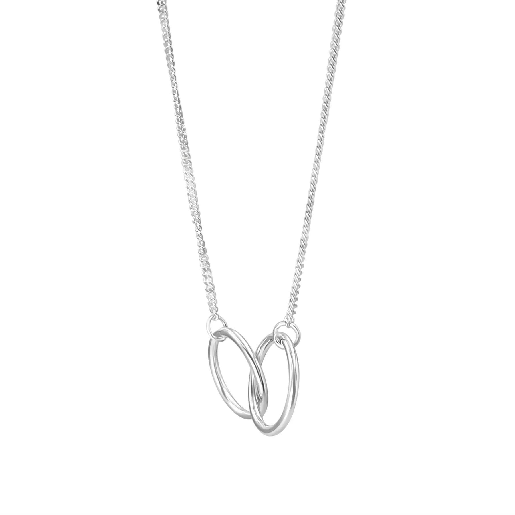 Sterling Silver Double Interlocking Circle Necklace - Geometric Design