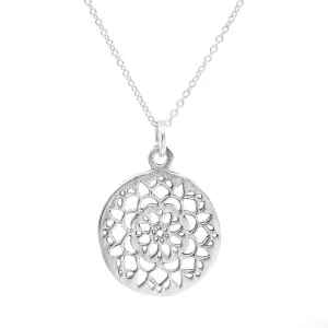 Sterling Silver Flower Mandala Pendant - Filigree Disc Necklace