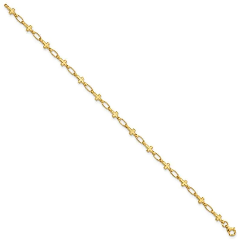 Sterling Silver Gold-tone Cross 7.5in Bracelet