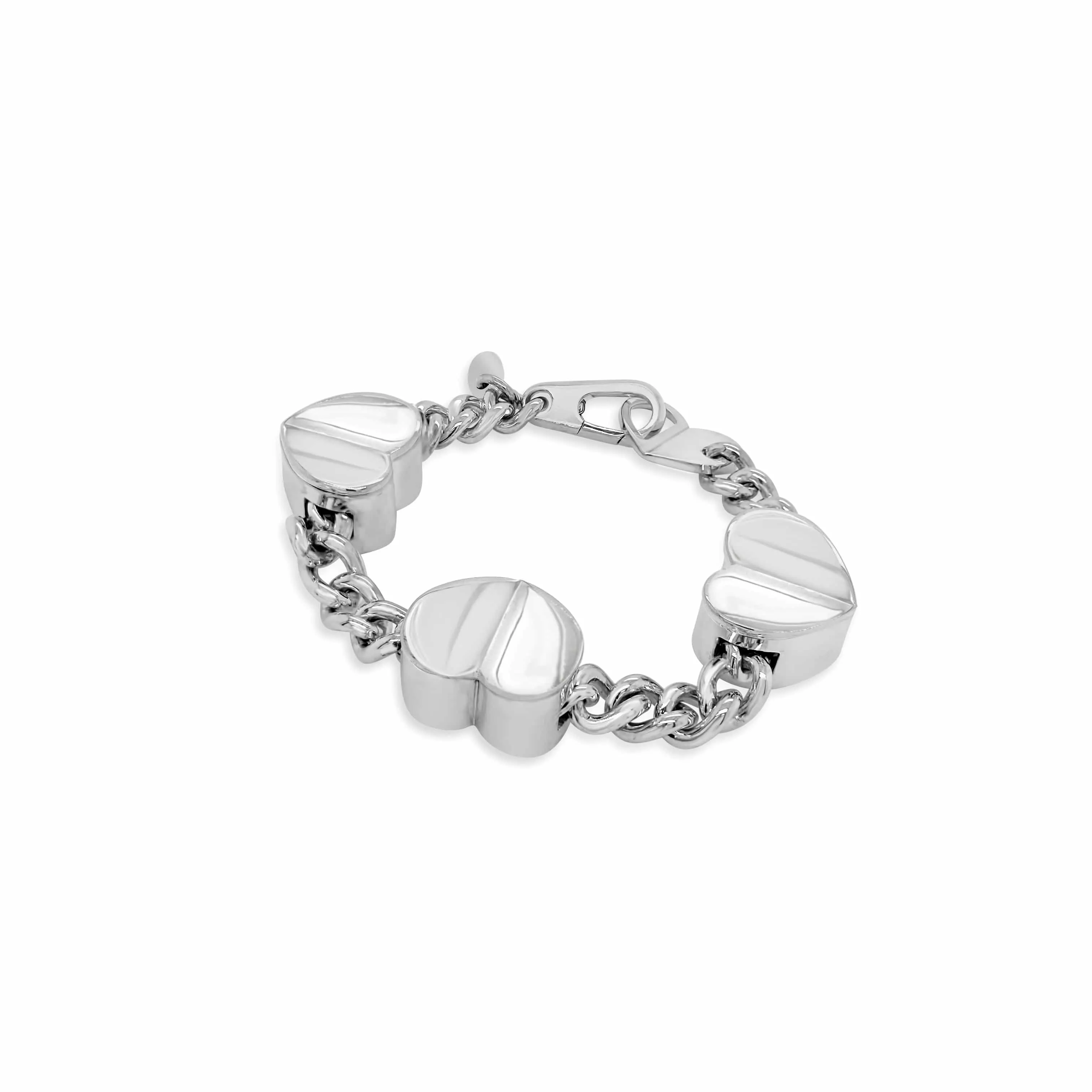 Sterling Silver Hearts Bracelet | Sanguine Three Hearts Rock And Roll Bracelet